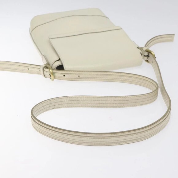 BURBERRY Shoulder Bag Leather White Auth